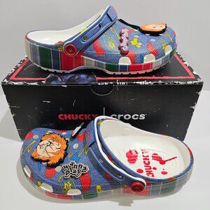 Crocs Chucky Classic Slip On Clogs Mens Sz 11 Sandals Multi Blue Halloween W/Box